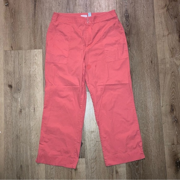 Chico's Women Size 1 (8) Cotton Crop Coral Orange Pant Lightweight |Beach Boho - Picture 3 of 15